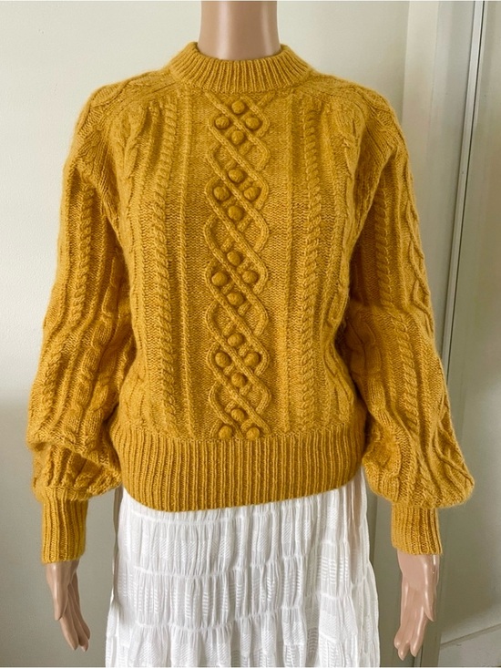 J. Crew Sweaters - J. Crew DemyLee Chunky Cable Knit Sweater Balloon Sleeve Mohair Wool Mustard